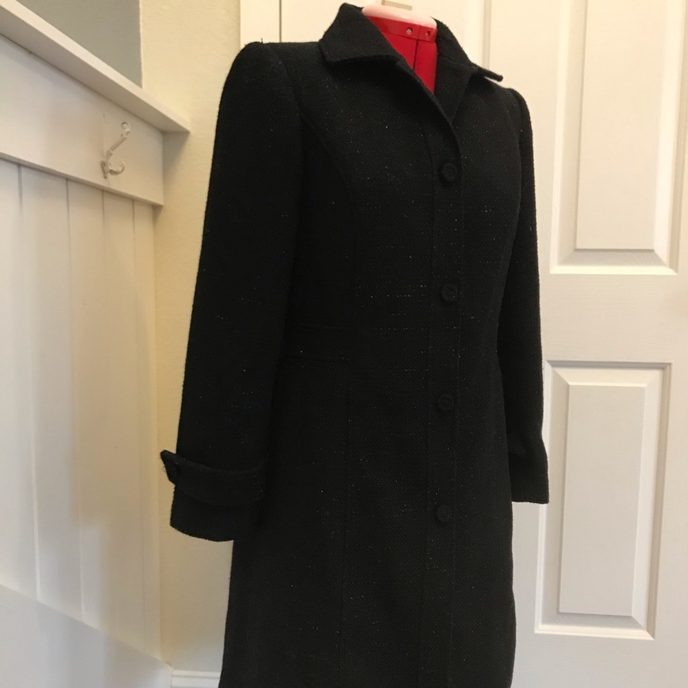Woman’s Sparkle Black Wool Trench Pea Coat